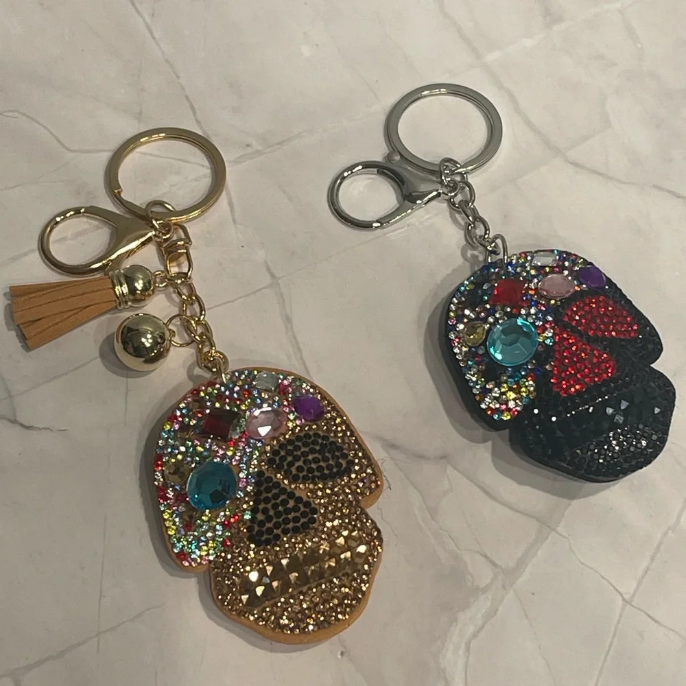 Choice of Rhinestone Puff Sugar-Skull Keychain Bag Charm
